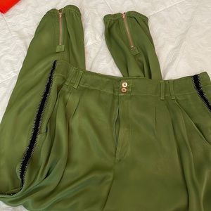 Anthropologie Olive Green Track-Style Jogger Pants with Contrast Trim